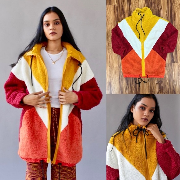 Urban Outfitters Power Parka Colorblock Teddy Jacket - Picture 1 of 6